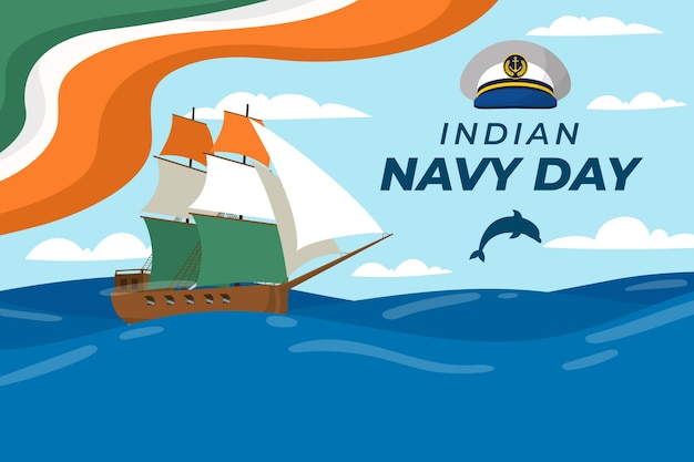 Vector hand drawn flat indian navy day background
