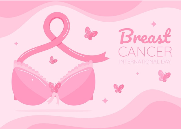ベクトル 乳がんのイラストに対して手描きフラット国際日