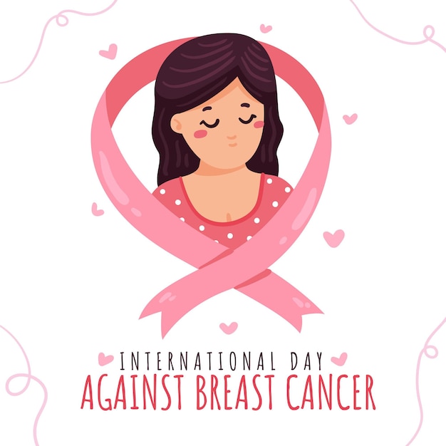 Vector hand drawn flat international day against breast cancer illustration