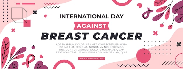 Vettore giornata internazionale piatta disegnata a mano contro il modello di copertina dei social media del cancro al seno