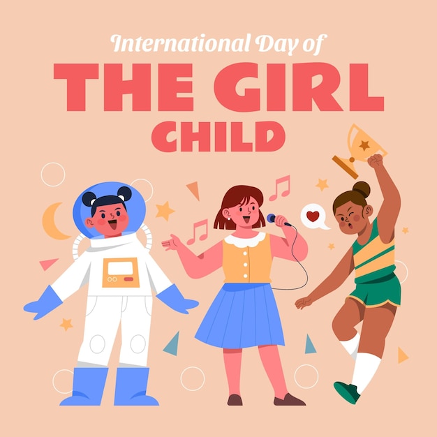 Vector hand drawn flat international day of the girl child illustration