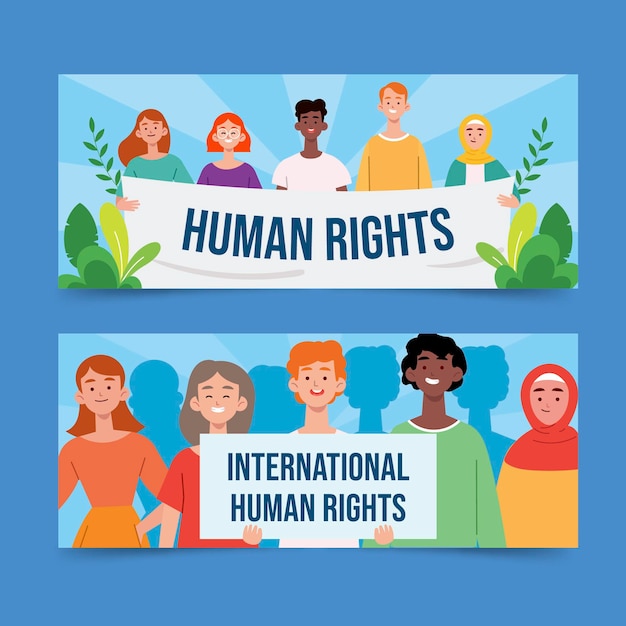 Hand drawn flat international human rights day horizontal banners set