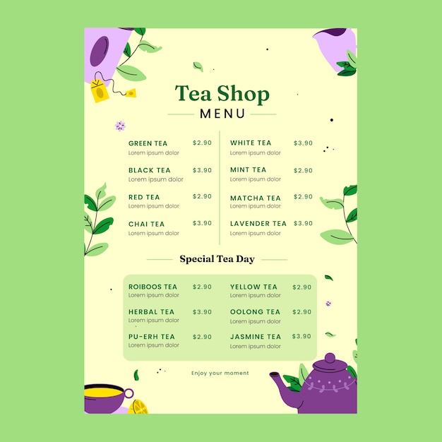 Hand drawn flat international tea day menu template