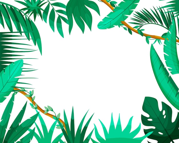Вектор Ручно нарисованный плоский джунгли фон с листьями