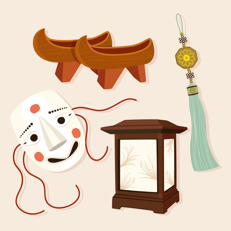 Vector hand drawn flat korean traditional element collection