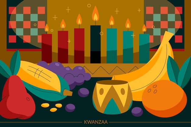 손으로 그린 평면 Kwanzaa 배경