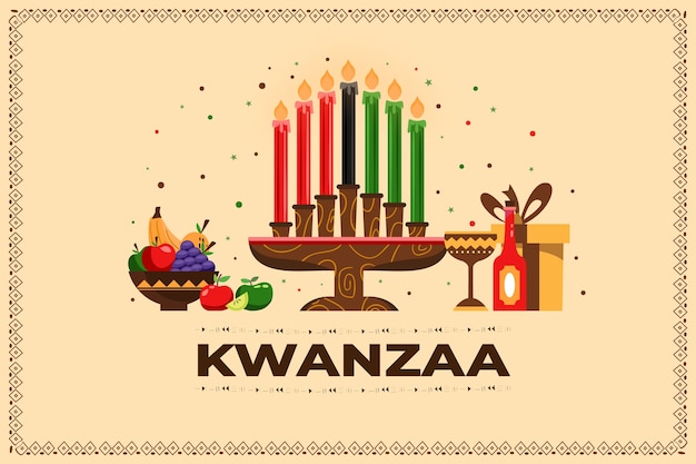 손으로 그린 평면 kwanzaa 배경