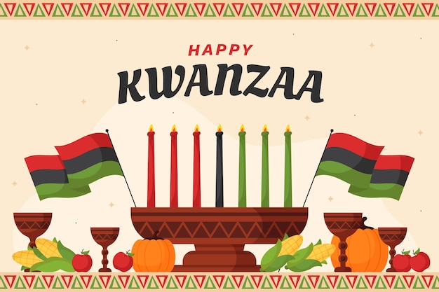 손으로 그린 평면 Kwanzaa 배경