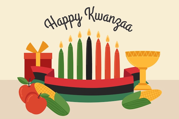 벡터 손으로 그린 평면 kwanzaa 배경