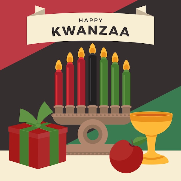 손으로 그린 평면 Kwanzaa 배경