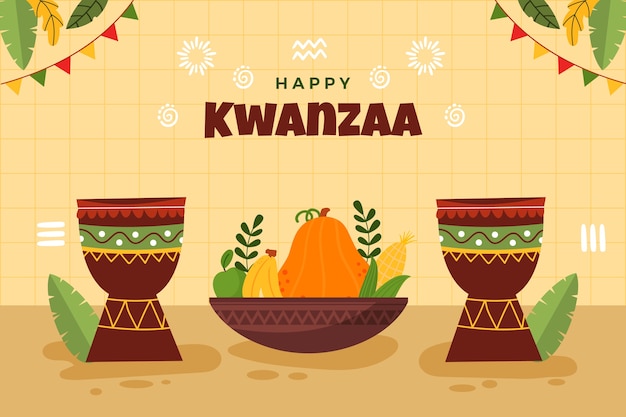 손으로 그린 평면 kwanzaa 배경