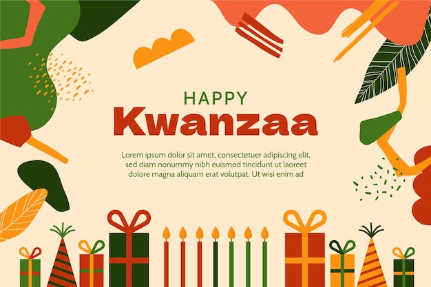 손으로 그린 평면 kwanzaa 배경