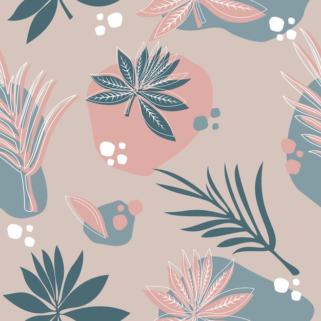 Hand drawn flat leaves pattern saemless