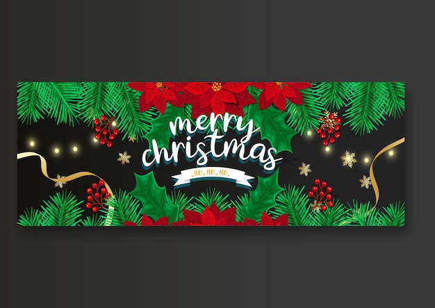 Hand drawn flat marry christmas facebook cover design template