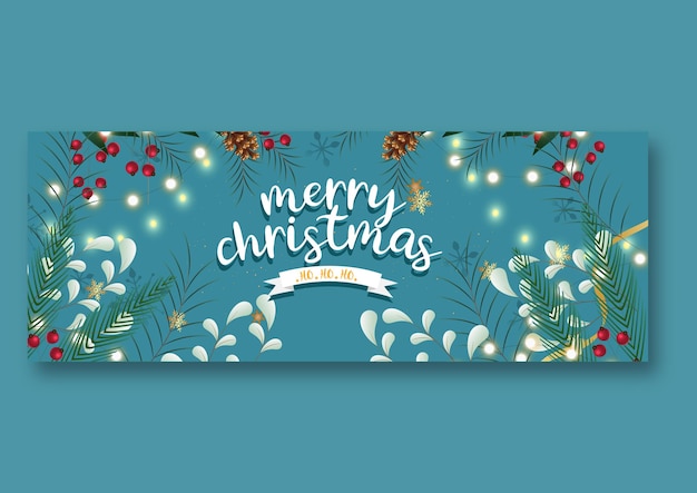 Hand drawn flat marry christmas facebook cover design template