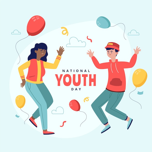 Vector hand drawn flat national youth day illustration