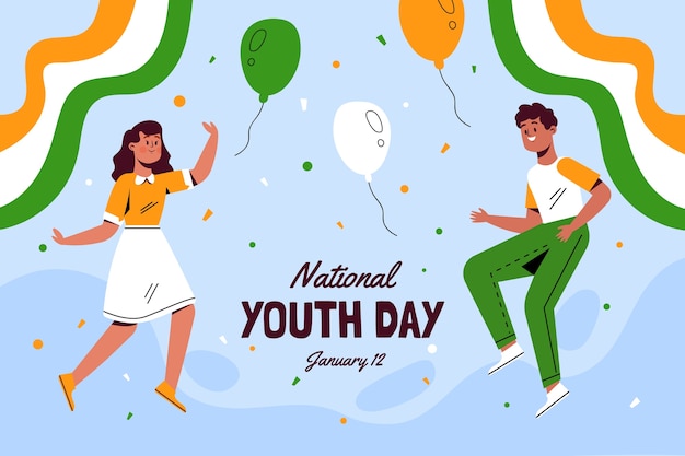 Vector hand drawn flat national youth day illustration