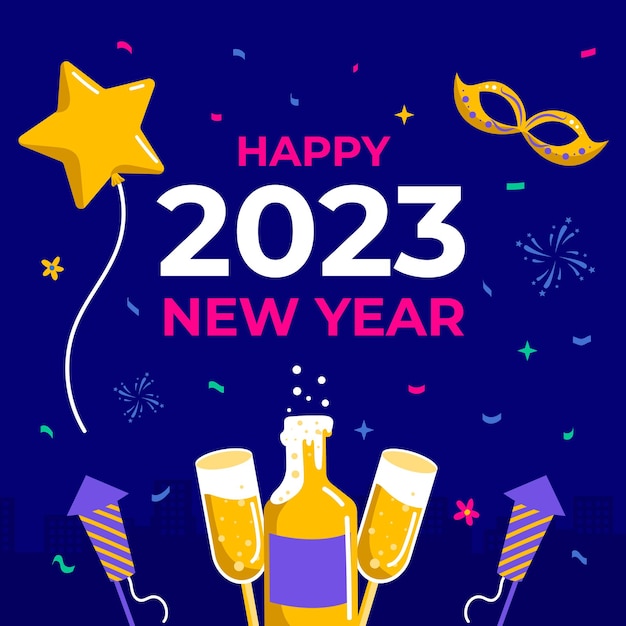 Hand drawn flat new year 2023 party background illustration