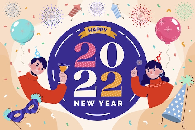 Vector hand drawn flat new year background