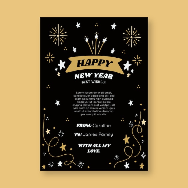 Vector hand drawn flat new year greeting card template