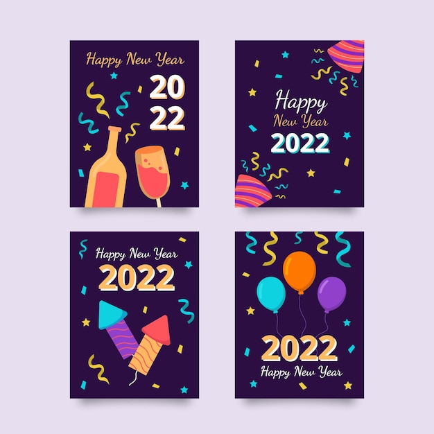 Hand drawn flat new year greeting card template