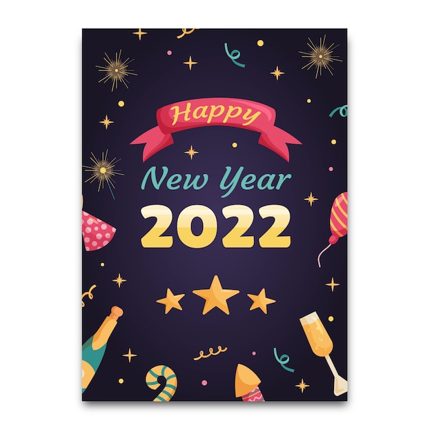Hand drawn flat new year greeting card template