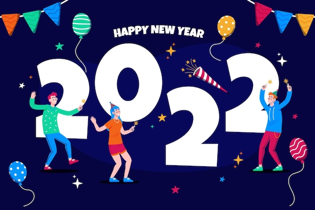 手繪平坦的新年插圖