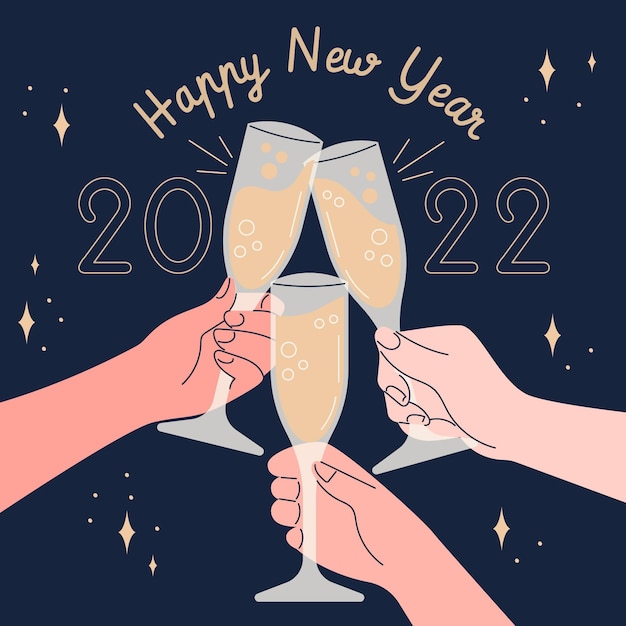 Vector hand drawn flat new year illustration