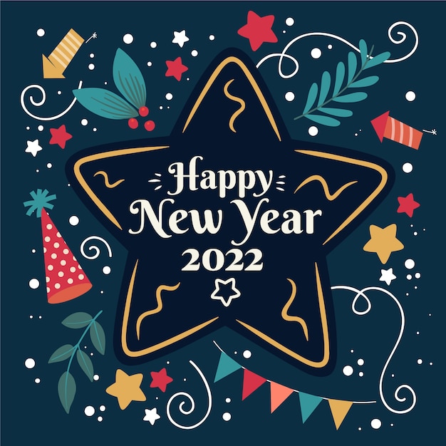 Vector hand drawn flat new year illustration