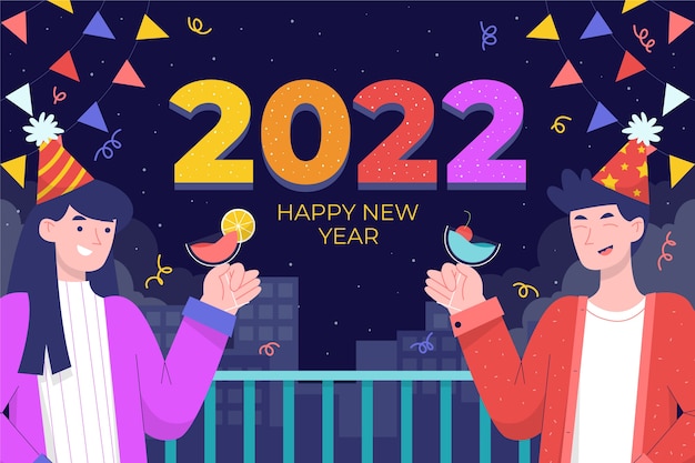 手繪平坦的新年插圖