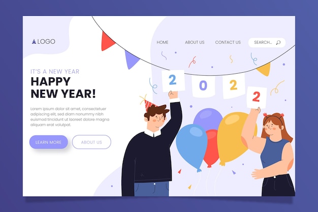 Vector hand drawn flat new year landing page template