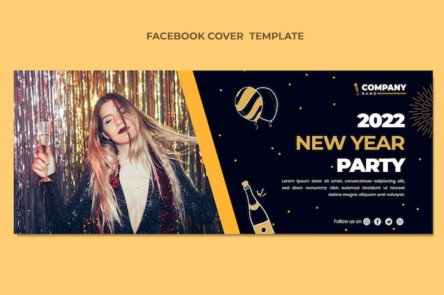 Vector hand drawn flat new year social media cover template