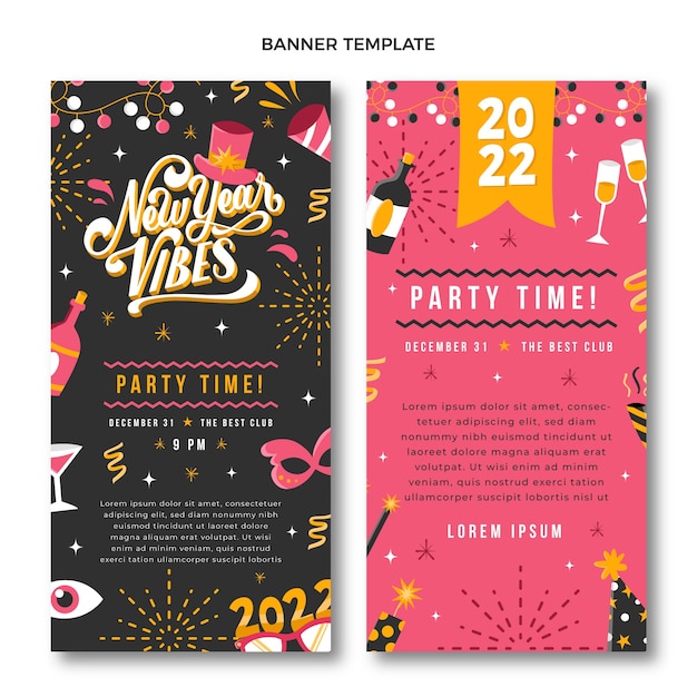 Vector hand drawn flat new year vertical banners set