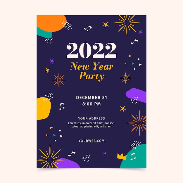 Hand drawn flat new year vertical party flyer template