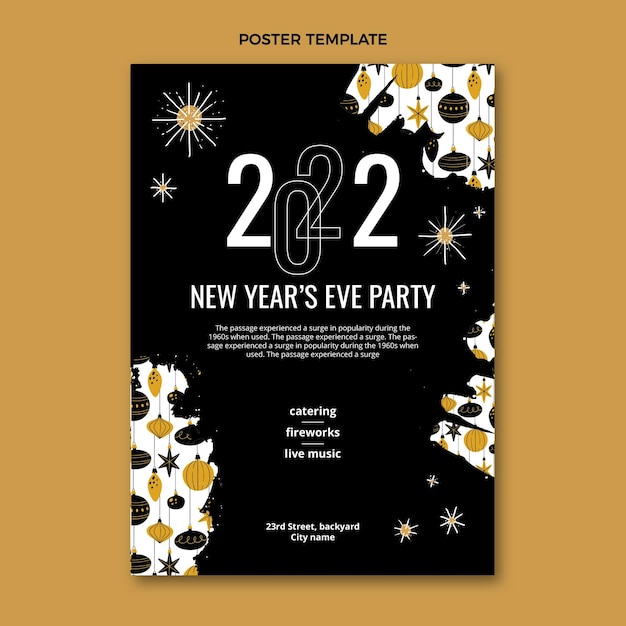 Vector hand drawn flat new year vertical poster template