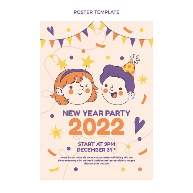 hand drawn flat new year vertical poster template