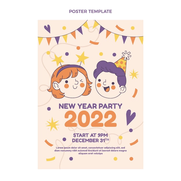 Hand drawn flat new year vertical poster template