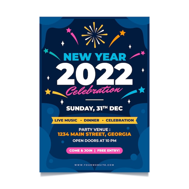 hand drawn flat new year vertical poster template