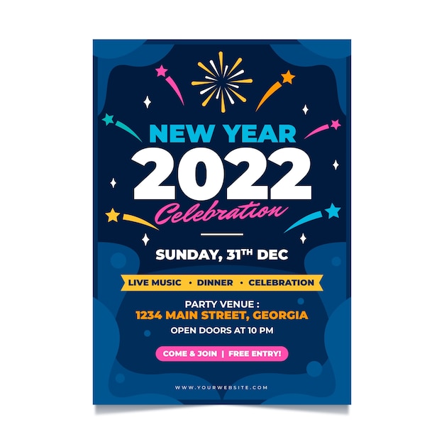 Vector hand drawn flat new year vertical poster template