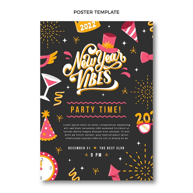 hand drawn flat new year vertical poster template