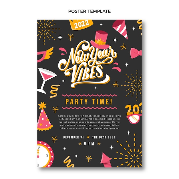 Vector hand drawn flat new year vertical poster template