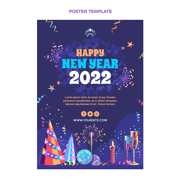 Hand drawn flat new year vertical poster template