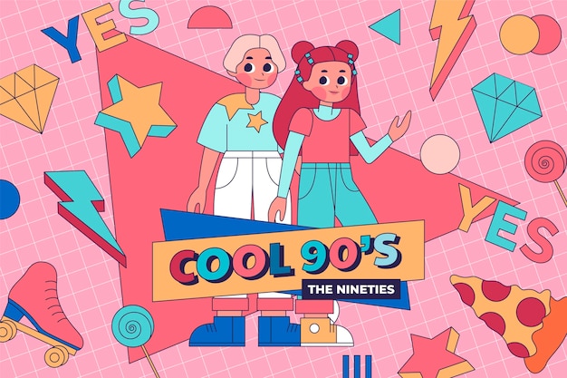Hand drawn flat nostalgic 90's background