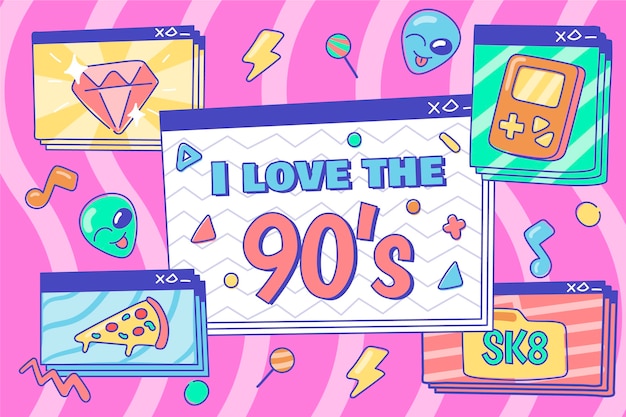 Hand drawn flat nostalgic 90's background