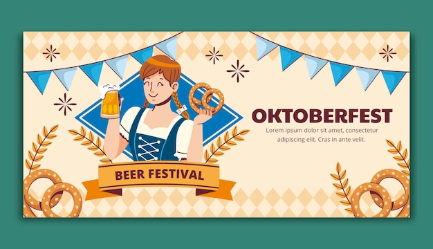 Vettore banner piatto disegnato a mano dell'oktoberfest