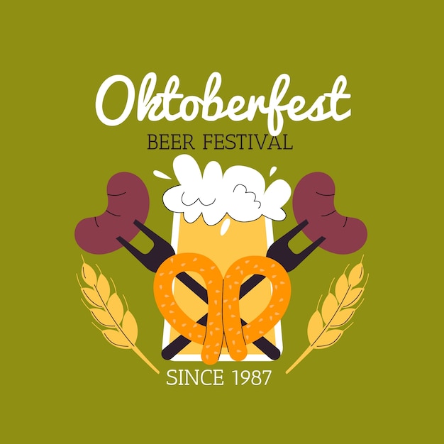 Vettore logo dell'oktoberfest piatto disegnato a mano