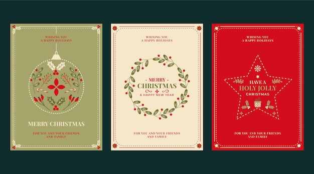 Hand drawn flat ornamental christmas cards collection