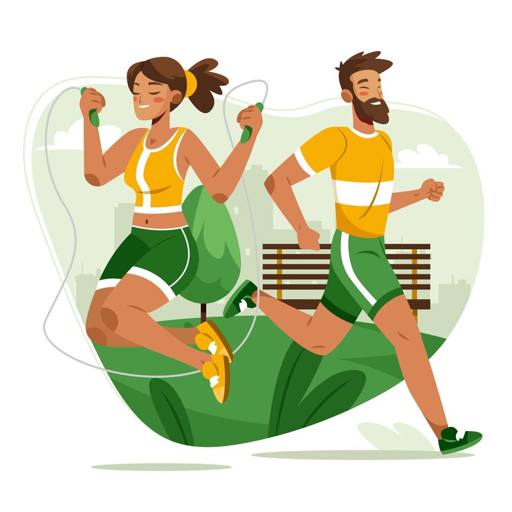 Vector hand drawn flat outdoor training composition with people doing exercise