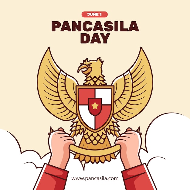 손으로 그린 평면 pancasila 하루 그림