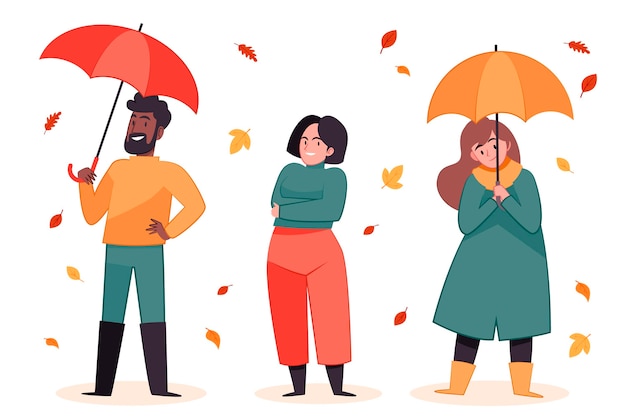 Hand drawn flat people in autumn illustration